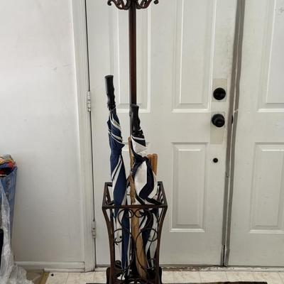 LOT 273H: Coat Rack / Umbrella Stand w/ Collection of Umbrellas