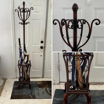 LOT 273H: Coat Rack / Umbrella Stand w/ Collection of Umbrellas