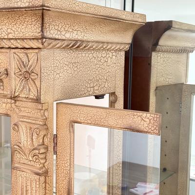 LOT 275A: Vintage Rustic Column Glass Shelf Curio Cabinet