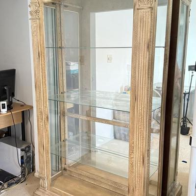 LOT 275A: Vintage Rustic Column Glass Shelf Curio Cabinet