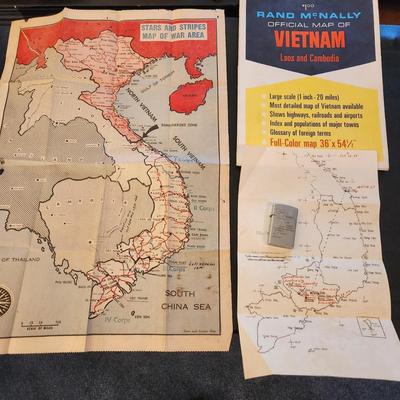 Zenith Windproof Lighter 66-67 with Vietnam Era Maps Army School Fort Gordon Ga.