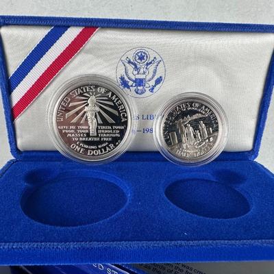 Coins: 1986 Liberty Coins, Proof Silver Dollar and Clad Half-Dollar (4 sets)
