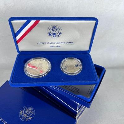 Coins: 1986 Liberty Coins, Proof Silver Dollar and Clad Half-Dollar (4 sets)