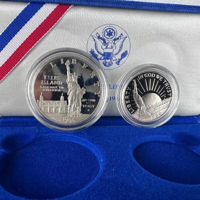 Coins: 1986 Liberty Coins, Proof Silver Dollar and Clad Half-Dollar (4 sets)