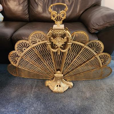 Vintage Brass Peacock Fan Fireplace Screen