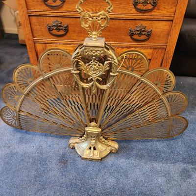 Vintage Brass Peacock Fan Fireplace Screen