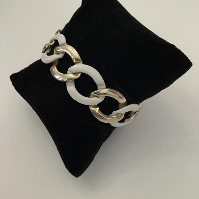 Vintage, gold, toned, white enamel bracelet