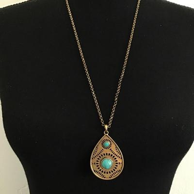 Lucky brand ~CLEOBELLA ~Brass & turquoise drop pendant necklace