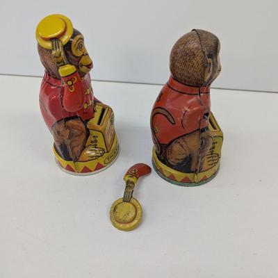 J, Chein Tin Litho Monkey Tipping Hat Mechanical Savings Bank