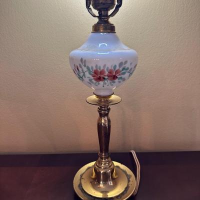 Hand Painted Milk Glass Lamp