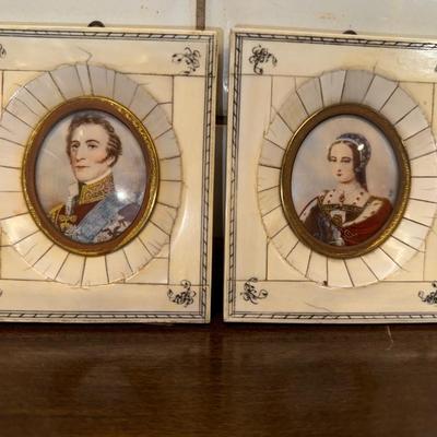 2 Framed Antique Miniature Portraits of Simon Bolivar and Lady Jane Grey