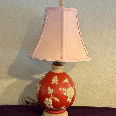 Antique Deco Pink - Orange Pressed Glass Lamp Circ 1940