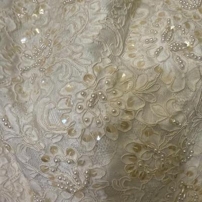 Sheath Style Beaded Wedding Dress with Beaded Headpiece Veil - Size 12
