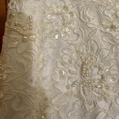 Sheath Style Beaded Wedding Dress with Beaded Headpiece Veil - Size 12
