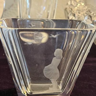 Signed Orrefors Etched Crystal Vase