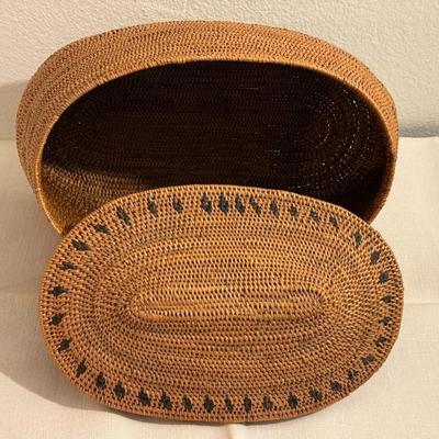 Antique Wicker Storage Basket with Lid.