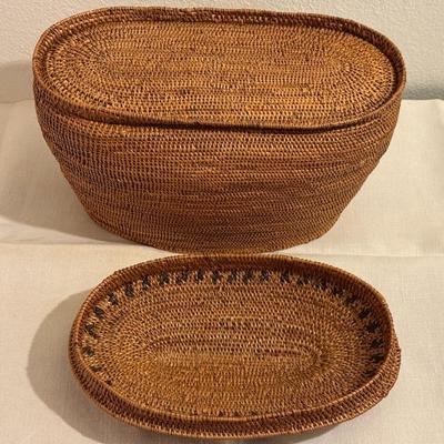 Antique Wicker Storage Basket with Lid.