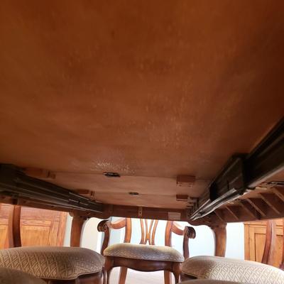 Inlay Dining Table w/ Two Leaves and Six Chairs (DR-KD)