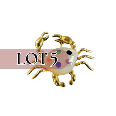 -5- GOLD | 14K M.O.P & Stone Crab Unique Brooch | Marked
