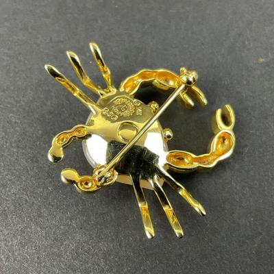 -5- GOLD | 14K M.O.P & Stone Crab Unique Brooch | Marked