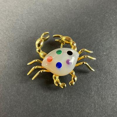 -5- GOLD | 14K M.O.P & Stone Crab Unique Brooch | Marked
