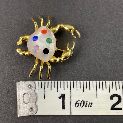 -5- GOLD | 14K M.O.P & Stone Crab Unique Brooch | Marked