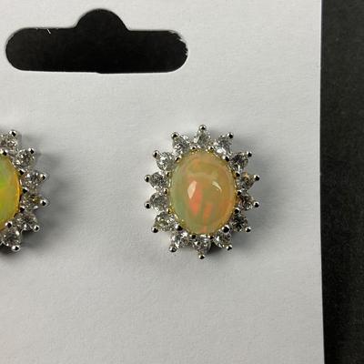 -6- STERLING | Oval Ethiopian Opal Earrings | Marked