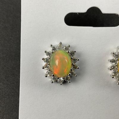 -6- STERLING | Oval Ethiopian Opal Earrings | Marked