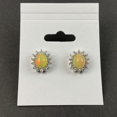 -6- STERLING | Oval Ethiopian Opal Earrings | Marked