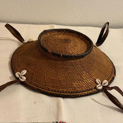 Ethiopian Harari Leather Trimmed Basket with Cowrie Shells
