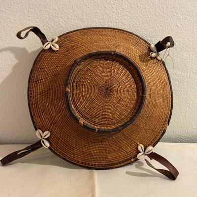 Ethiopian Harari Leather Trimmed Basket with Cowrie Shells
