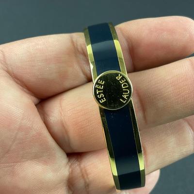 -8- ESTEÉ LAUDER | Navy Blue & Gold Tone Bracelet | Marked