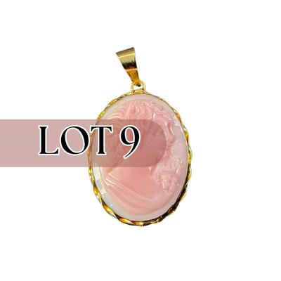 -9- GOLD | Italy Pink Angel Skin 14K Signed Cameo | Marked