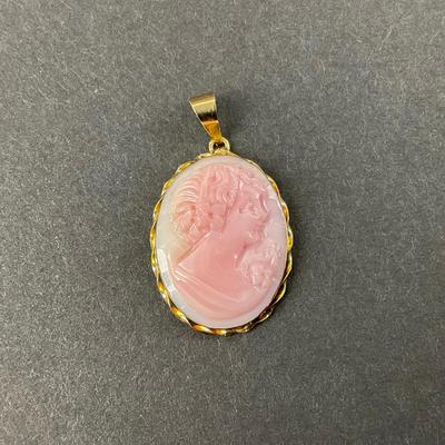 -9- GOLD | Italy Pink Angel Skin 14K Signed Cameo | Marked