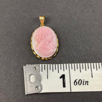-9- GOLD | Italy Pink Angel Skin 14K Signed Cameo | Marked
