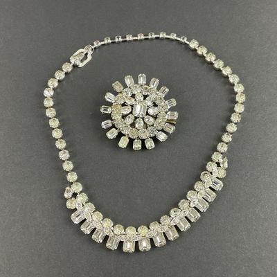 -10- EISENBERG ICE | Rhinestone Necklace & Unmarked Rhinestone Brooch