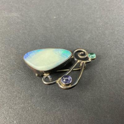 -11- STERLING | GFMW Marked Opal & Stone Brooch | Marked