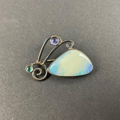 -11- STERLING | GFMW Marked Opal & Stone Brooch | Marked