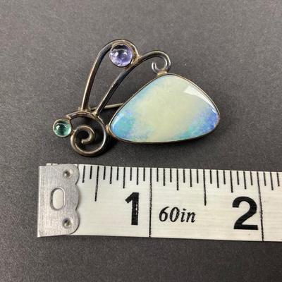 -11- STERLING | GFMW Marked Opal & Stone Brooch | Marked