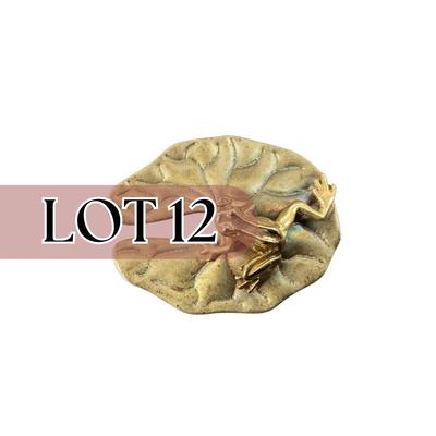 -12- STERLING | Artist Signed Frog On Lily Pad Brooch | Marked