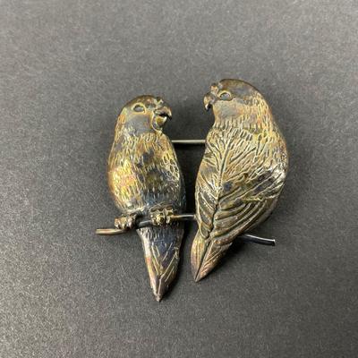-13- STERLING | GFMW Parrot Couple Brooch | Marked