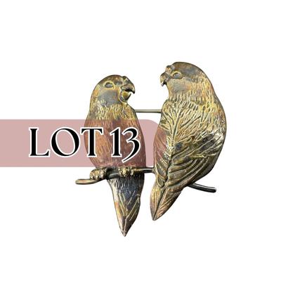 -13- STERLING | GFMW Parrot Couple Brooch | Marked