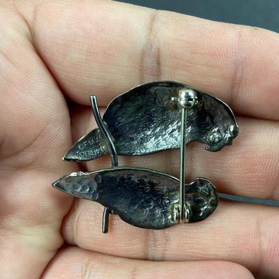 -13- STERLING | GFMW Parrot Couple Brooch | Marked