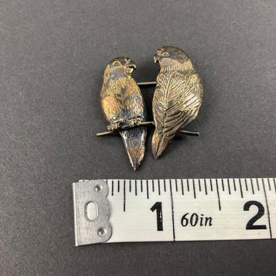 -13- STERLING | GFMW Parrot Couple Brooch | Marked