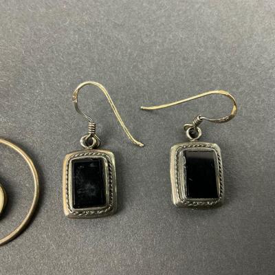 -14- STERLING | Pair Of Ying & Yang And Onyx Earrings | Marked