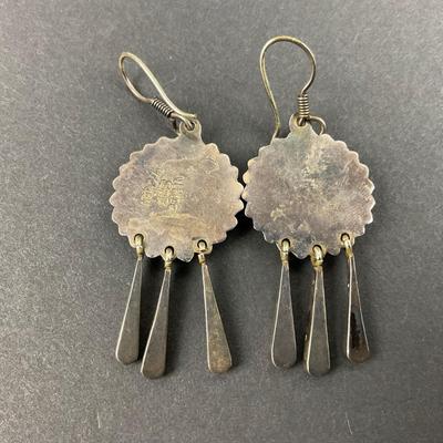 -15- STERLING | Unique Blue Stone & Onyx Dangle Earrings | Marked