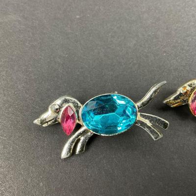 -17- COSTUME | Silver Tone Puppy Brooches