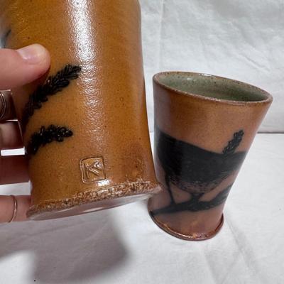 Six Kyle Carpenter Ceramic Cups w/ Bird Design (LR-DZ)