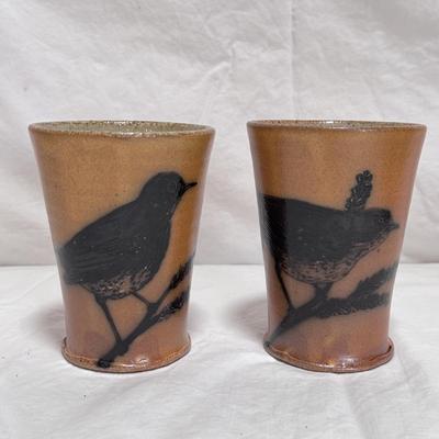 Six Kyle Carpenter Ceramic Cups w/ Bird Design (LR-DZ)