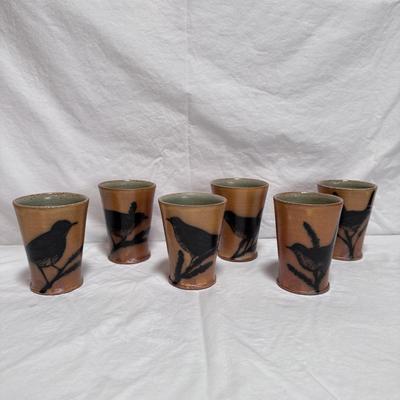 Six Kyle Carpenter Ceramic Cups w/ Bird Design (LR-DZ)